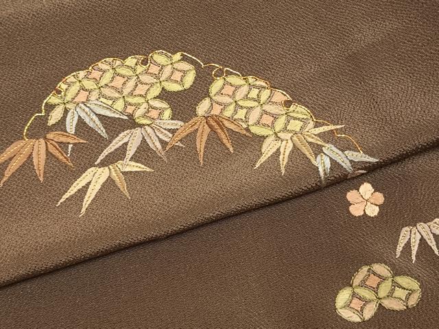 平和屋着物●訪問着 総刺繍 駒刺繍 竹 梅 暈し染め 鬼しぼ縮緬 正絹 逸品 AABL3205fy