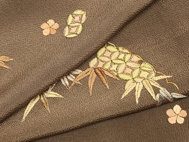平和屋着物●訪問着 総刺繍 駒刺繍 竹 梅 暈し染め 鬼しぼ縮緬 正絹 逸品 AABL3205fy