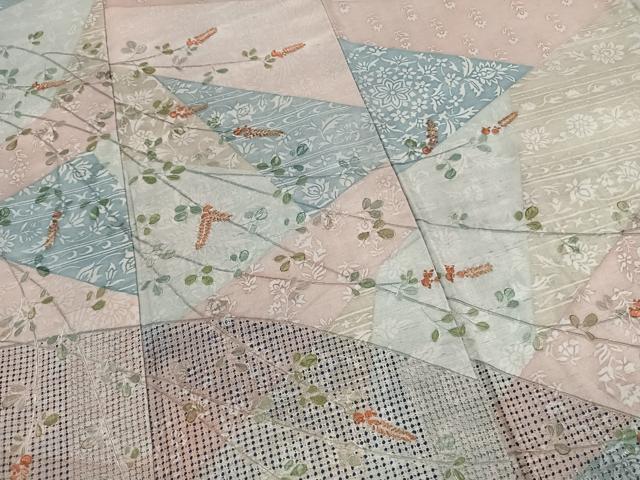平和屋着物●訪問着 紬地 中国三大刺繍 スワトウ刺繍 汕頭刺繍 枝花文 金糸 正絹 逸品 AABL3207fy