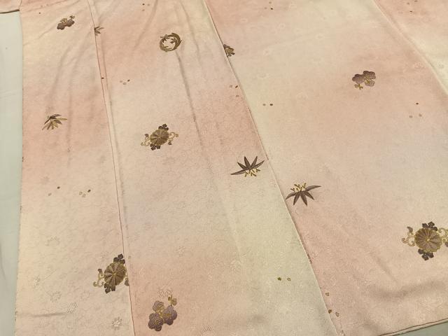 平和屋着物●上質な小紋 刺繍 花唐草文 暈し染め 金糸 金彩 さが美扱い 正絹 逸品 AABL3209fy
