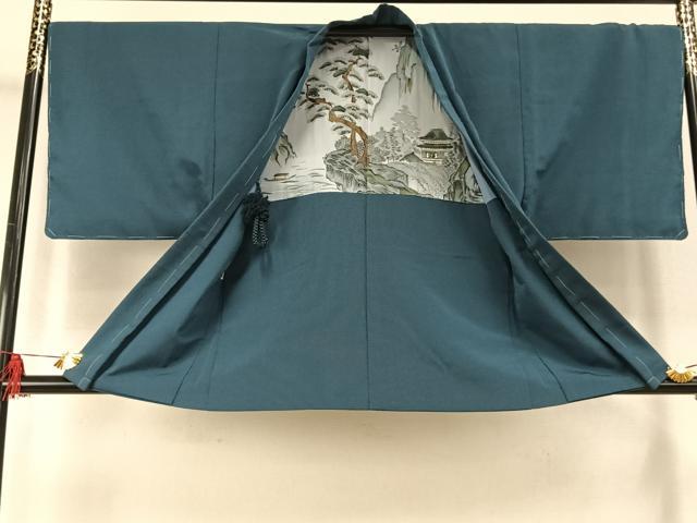 平和屋着物●男性 お召 アンサンブル 古今織 縞 反端付き 正絹 逸品 未使用 AABL3217fy