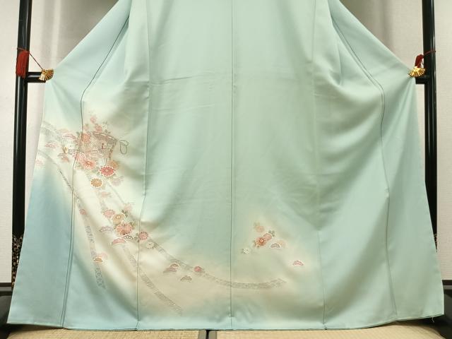平和屋着物●訪問着 中国三大刺繍 スワトウ刺繍 汕頭刺繍 蘇州刺繍 総刺繍 扇面花鳥文 暈し染め 正絹 逸品 未使用 AABL3219fy