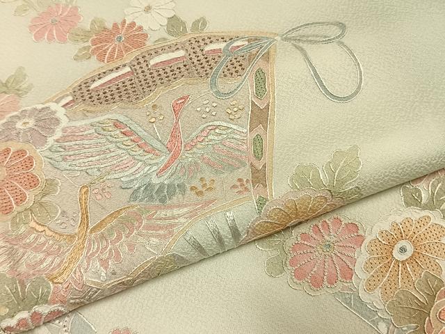 平和屋着物●訪問着 中国三大刺繍 スワトウ刺繍 汕頭刺繍 蘇州刺繍 総刺繍 扇面花鳥文 暈し染め 正絹 逸品 未使用 AABL3219fy