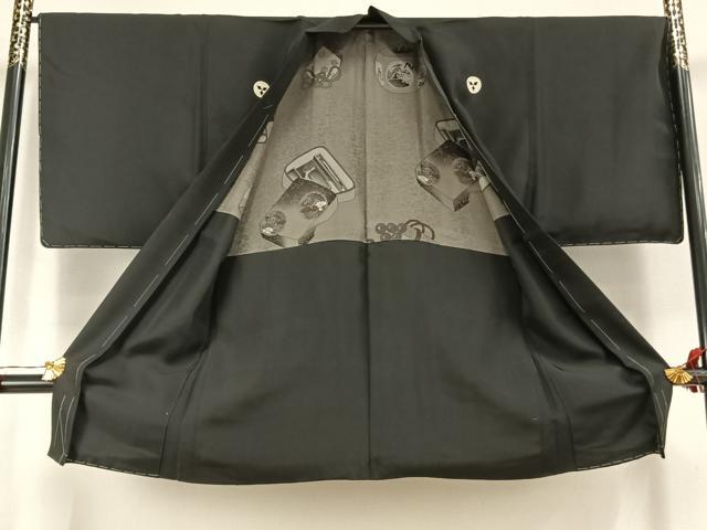 平和屋着物●男性 黒紋付 羽織セット 正絹 逸品 AABL3223fy