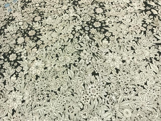 平和屋着物●訪問着 お召地 更紗花文 黒地 銀糸 正絹 逸品 未使用 AABL3235fy