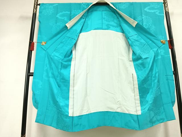 平和屋着物●振袖用長襦袢 無双仕立て 雲取り花地紋 青緑色 正絹 逸品 AABL3241fy