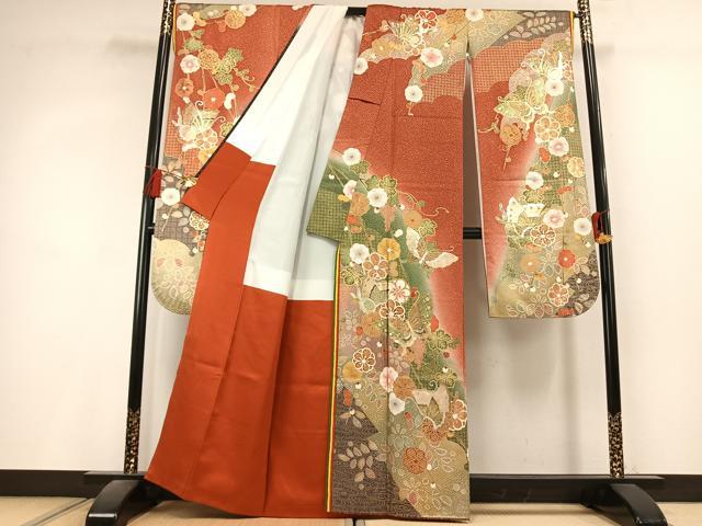 平和屋着物●豪華振袖 花蝶文 暈し染め 金銀彩 正絹 逸品 AABL3243fy