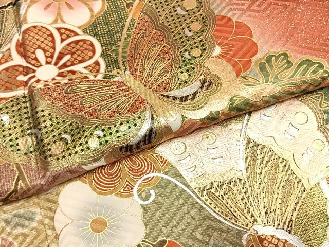 平和屋着物●豪華振袖 花蝶文 暈し染め 金銀彩 正絹 逸品 AABL3243fy