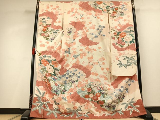 平和屋着物●豪華振袖 刺繍 花鳥文 金彩 正絹 逸品 AABL3244fy