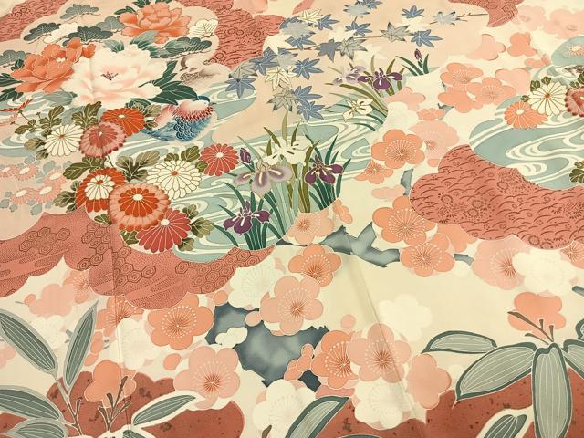 平和屋着物●豪華振袖 刺繍 花鳥文 金彩 正絹 逸品 AABL3244fy