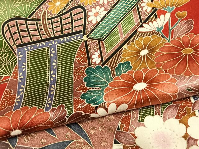 平和屋着物●豪華振袖 御所車花文 金彩 正絹 逸品 AABL3246fy