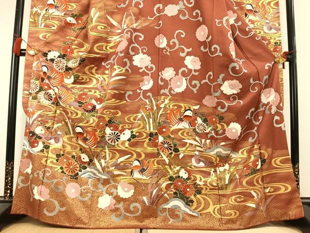 平和屋着物●豪華振袖 駒刺繍 鴛鴦花文 金彩 正絹 逸品 AABL3248fy