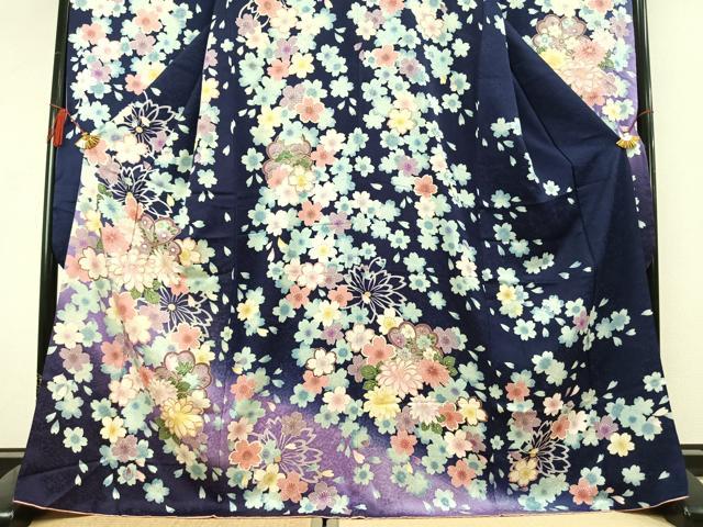平和屋着物●豪華振袖 刺繍 舞桜文 暈し染め 金銀糸 金彩 正絹 逸品 AABL3252fy