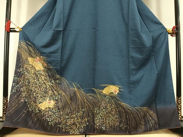 平和屋着物●訪問着 刺繍 地紙花文 暈し染め 金糸 金彩 三越扱い 正絹 逸品 AABL3254fy