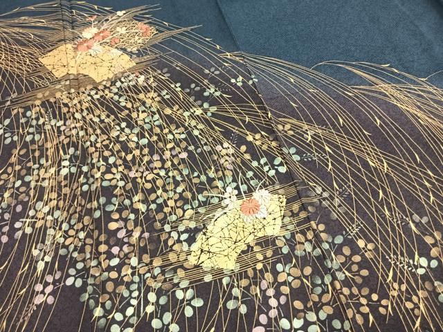 平和屋着物●訪問着 刺繍 地紙花文 暈し染め 金糸 金彩 三越扱い 正絹 逸品 AABL3254fy