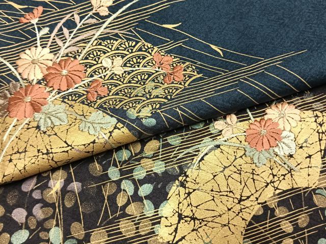 平和屋着物●訪問着 刺繍 地紙花文 暈し染め 金糸 金彩 三越扱い 正絹 逸品 AABL3254fy
