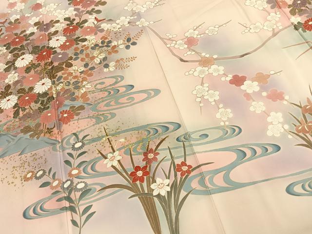 平和屋着物●訪問着 草花文 暈し染め 金彩 正絹 逸品 AABL3257fy