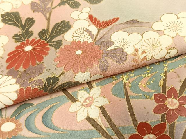 平和屋着物●訪問着 草花文 暈し染め 金彩 正絹 逸品 AABL3257fy
