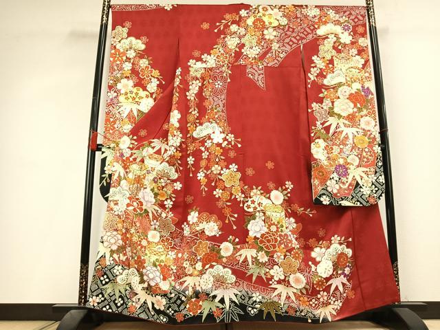 平和屋着物●豪華振袖 駒刺繍 貝桶花文 暈し染め 金彩 正絹 逸品 AABL3260fy