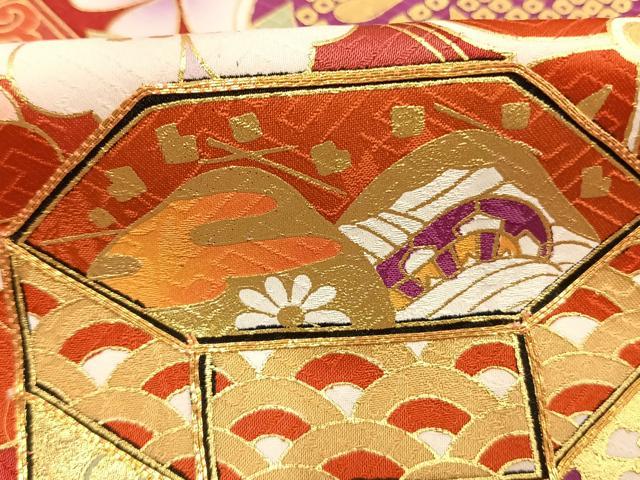平和屋着物●豪華振袖 駒刺繍 貝桶花文 暈し染め 金彩 正絹 逸品 AABL3260fy