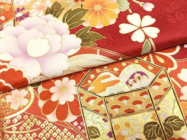平和屋着物●豪華振袖 駒刺繍 貝桶花文 暈し染め 金彩 正絹 逸品 AABL3260fy