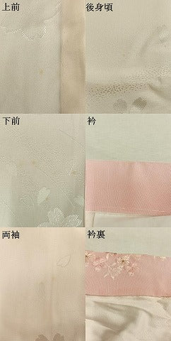 平和屋着物●振袖用長襦袢 無双仕立て 舞桜地紋 暈し染め 半衿刺繍 正絹 逸品 AABL3261fy