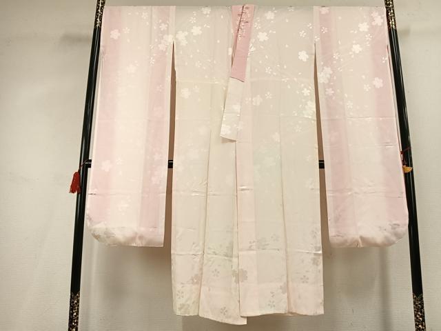 平和屋着物●振袖用長襦袢 無双仕立て 舞桜地紋 暈し染め 半衿刺繍 正絹 逸品 AABL3261fy