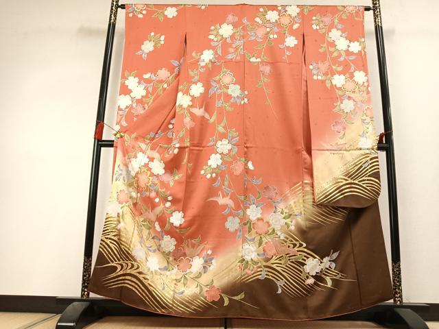 平和屋着物●豪華振袖 駒刺繍 折鶴 草花文 暈し染め 金彩 正絹 逸品 AABL3272fy