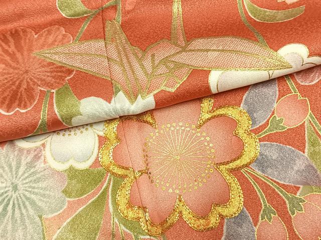 平和屋着物●豪華振袖 駒刺繍 折鶴 草花文 暈し染め 金彩 正絹 逸品 AABL3272fy