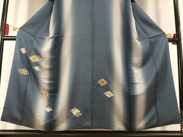 平和屋着物●訪問着 駒刺繍 菱花文 暈し染め 金銀彩 正絹 逸品 AABL3273fy