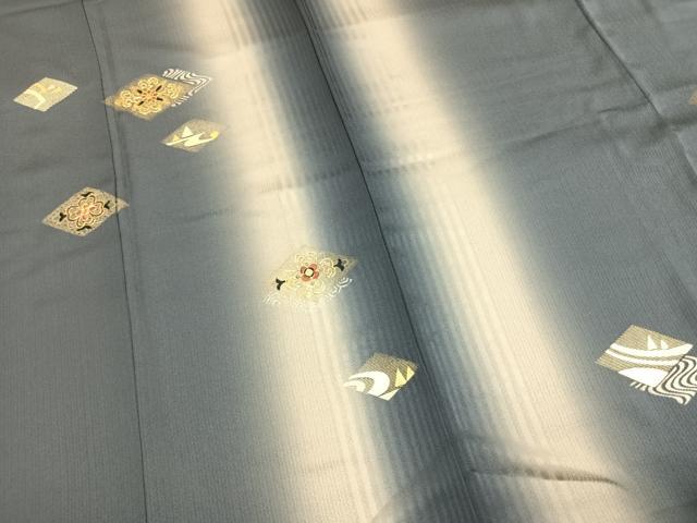 平和屋着物●訪問着 駒刺繍 菱花文 暈し染め 金銀彩 正絹 逸品 AABL3273fy