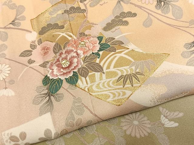 平和屋着物●訪問着 駒刺繍 熨斗花文 暈し染め 金彩 正絹 逸品 AABL3275fy