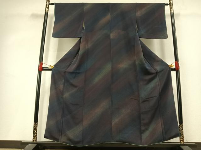 平和屋着物●上質な小紋 斜縞 鬼しぼ縮緬 正絹 逸品 AABL3286fy