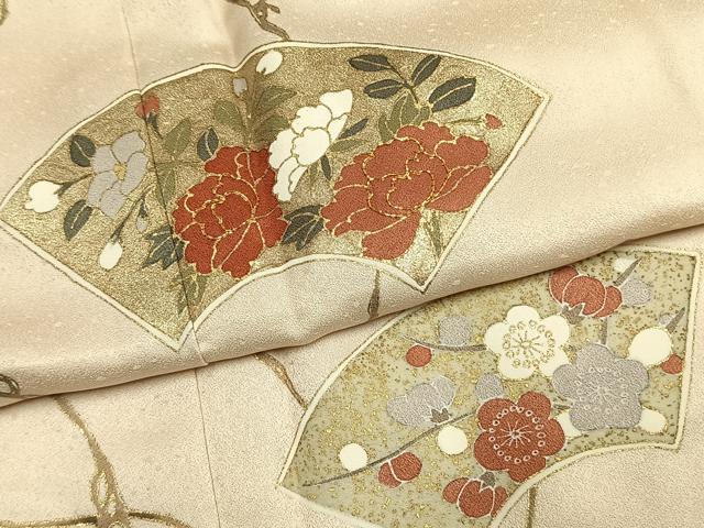 平和屋着物●訪問着 駒刺繍 地紙花文 金彩 正絹 逸品 未使用 AABL3293fy