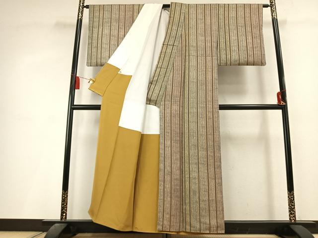 平和屋着物●上質な小紋 杢目絞り 間道 正絹 逸品 AABL3322fy