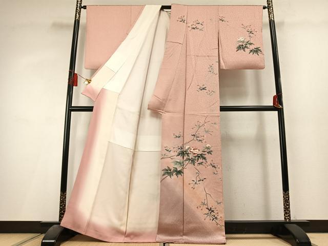 平和屋着物●訪問着 友禅 杢目絞り 枝花文 暈し染め 正絹 逸品 AABL3323fy