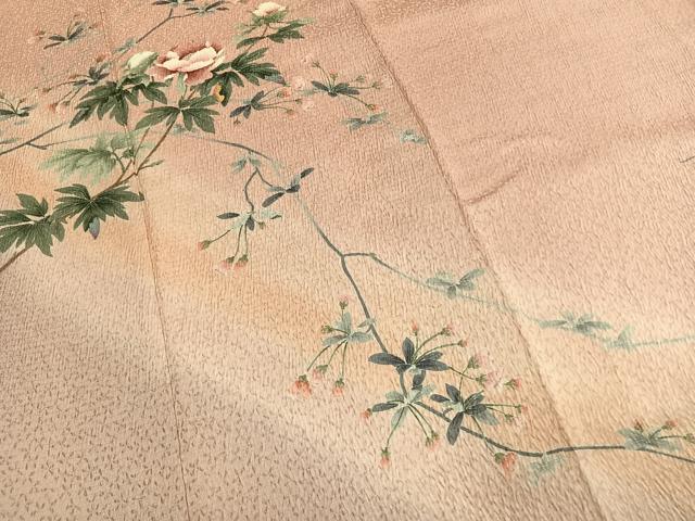 平和屋着物●訪問着 友禅 杢目絞り 枝花文 暈し染め 正絹 逸品 AABL3323fy
