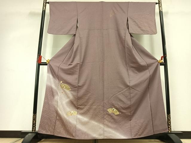 平和屋着物●訪問着 駒刺繍 地紙花蝶文 暈し染め 金彩 正絹 逸品 未使用 AABL3324fy