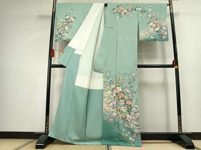 平和屋着物●訪問着 草花文 暈し染め 金彩 正絹 逸品 AABL3327fy