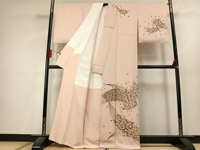 平和屋着物●訪問着 総刺繍 草花文 金糸 正絹 逸品 AABL3329fy