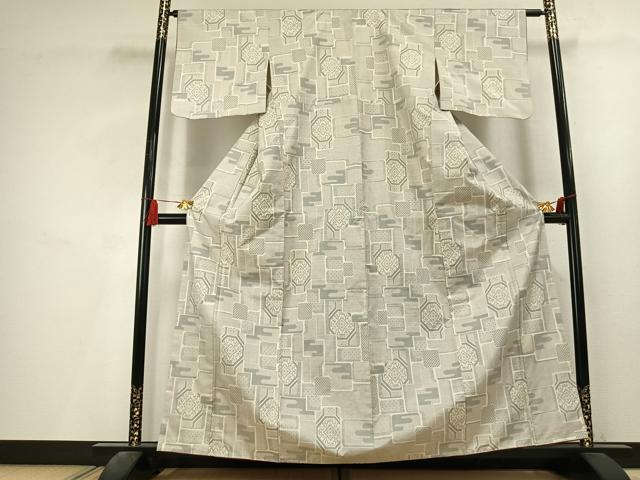 平和屋着物●本場大島紬 白大島 9マルキ 幾何学文様 正絹 逸品 AABL3331fy