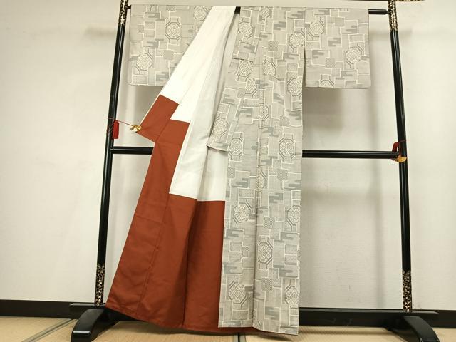 平和屋着物●本場大島紬 白大島 9マルキ 幾何学文様 正絹 逸品 AABL3331fy