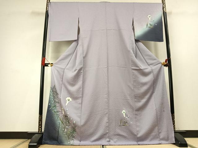 平和屋着物●螺鈿作家 藤本隆士 訪問着 螺鈿 草花文 暈し染め 金銀彩 ロング丈 正絹 逸品 未使用 AABL3338fy