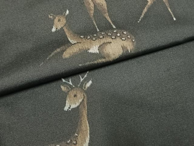 平和屋着物●上質な紬 鹿 黒地 正絹 逸品 AABL3345fy