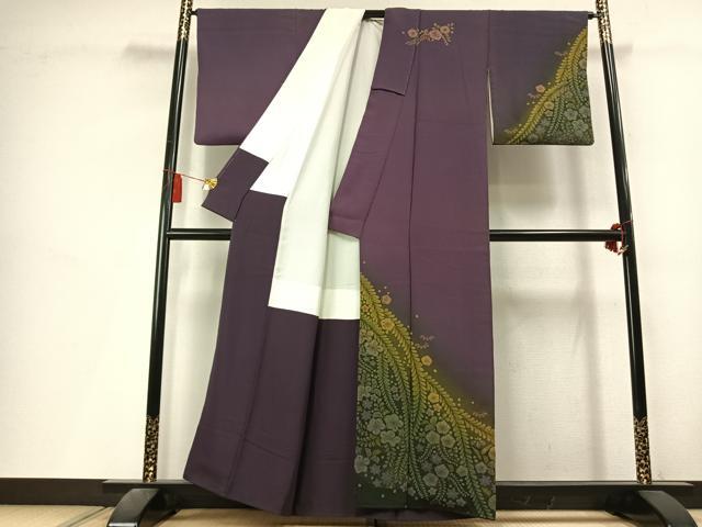 平和屋着物●訪問着 辻が花 絞り 褐色 暈し染め 金彩 正絹 逸品 未使用 AABL3364fy