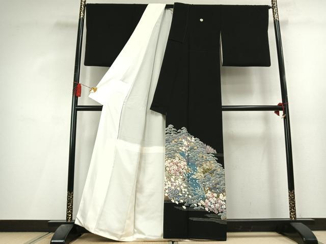 平和屋着物●本加賀友禅作家 庄田和晃 黒留袖 花鳥文 正絹 逸品 未使用 AABL3368fy