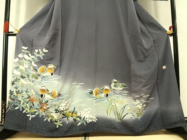 平和屋着物●訪問着 作家物 鴛鴦花文 暈し染め 金銀彩 正絹 逸品 AABL3373fy