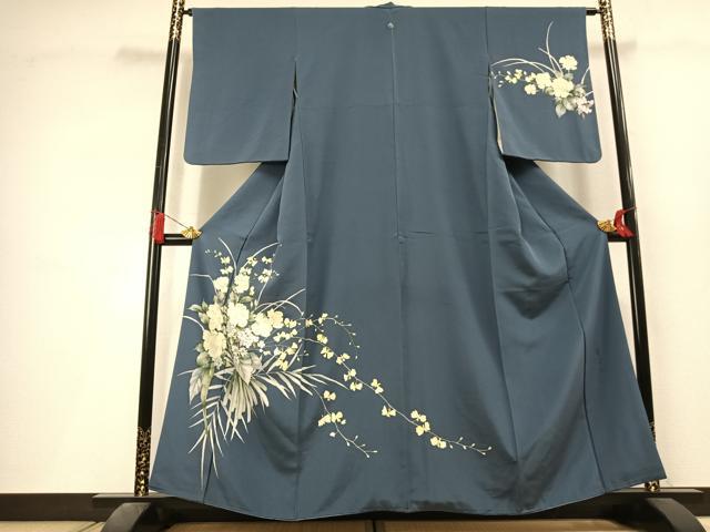 平和屋着物●手描友禅女流作家 一色生子 訪問着 草花文 正絹 逸品 AABL3383fy