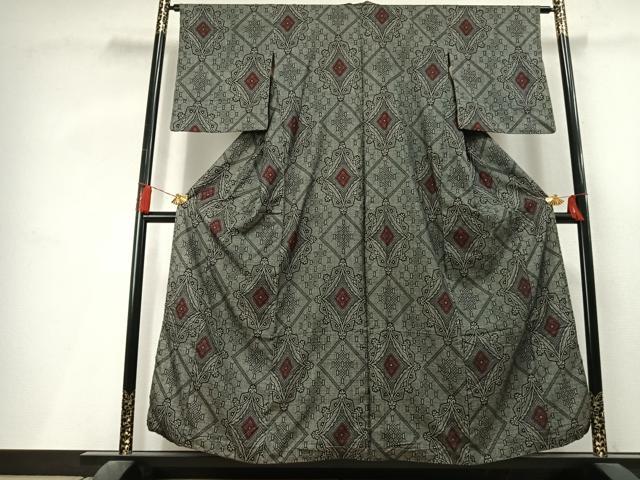 平和屋着物●本場大島紬 割り込み絣 吉祥花文 正絹 逸品 AABL3384fy