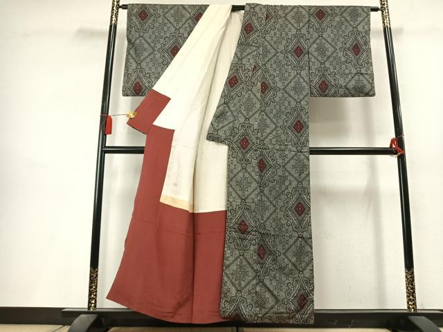 平和屋着物●本場大島紬 割り込み絣 吉祥花文 正絹 逸品 AABL3384fy